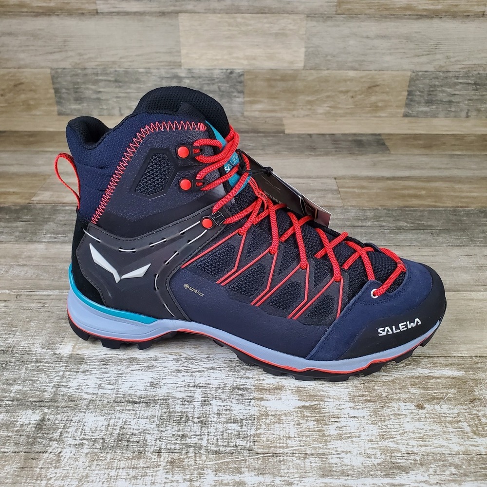 Salewa MTN Trainer Lite Mid GTX‎ Womens Hiking Shoes Sz 10 Navy Blue Fog Boots
